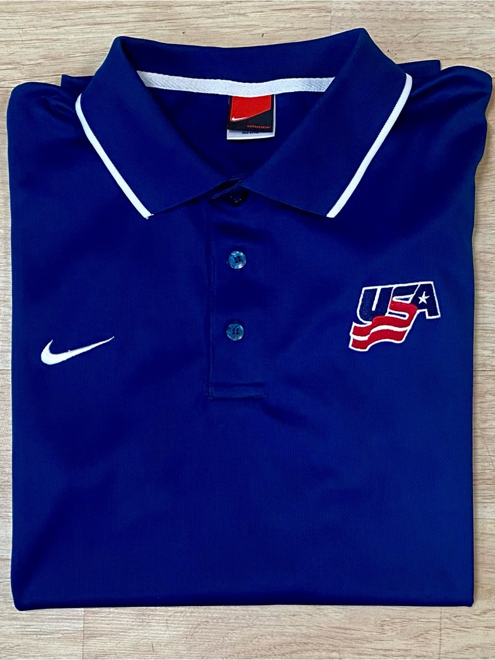 Vintage Nike USA Hockey Polo Men’s Large Blue Short Sleeve IIHF Sport Golf Shirt